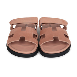 Hermes Chypre Techno Sandal Nude Suede Palladium Hardware 38 EU