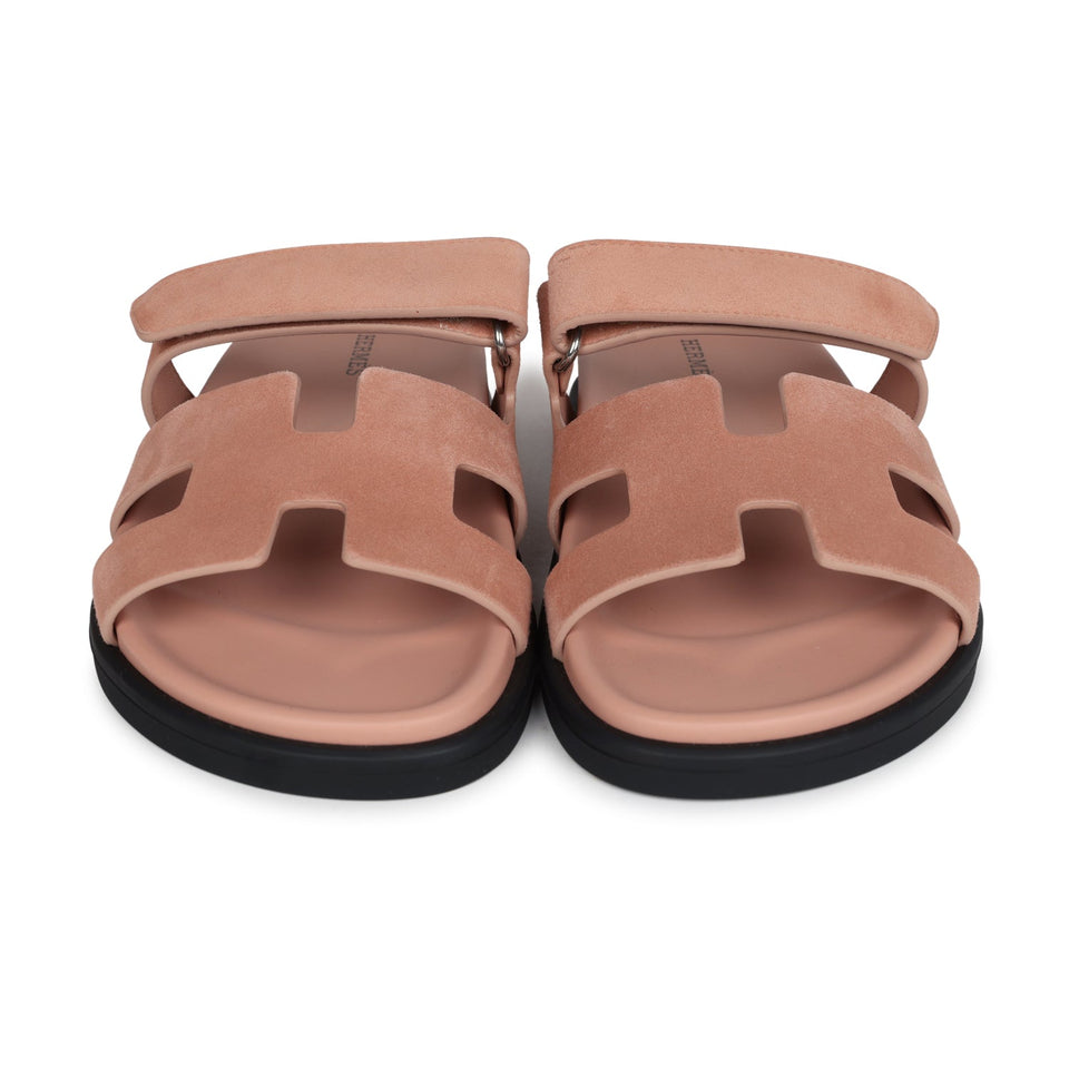 Hermes Chypre Techno Sandal Nude Suede Palladium Hardware 38 EU