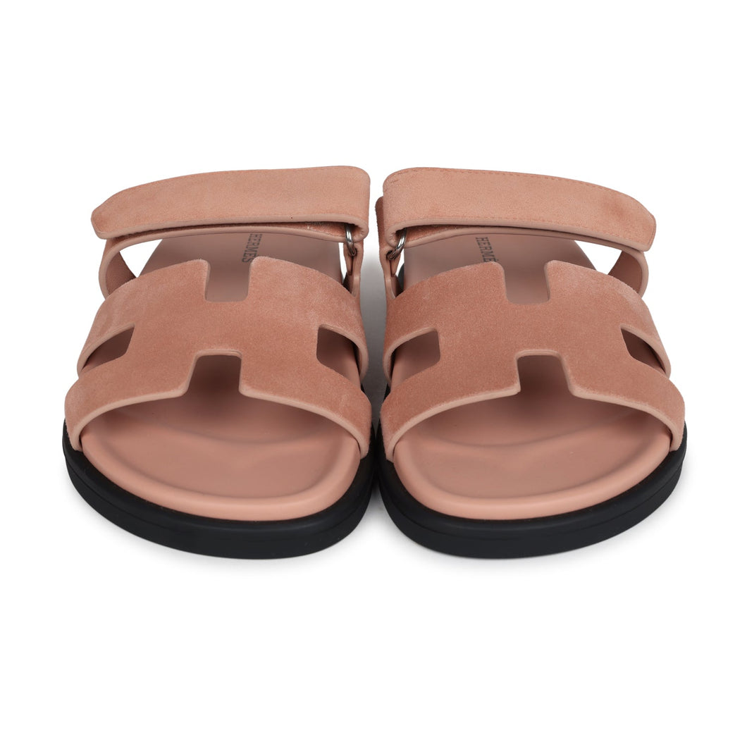 Hermes Chypre Techno Sandal Nude Suede Palladium Hardware 38 EU