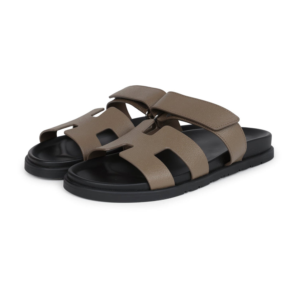 Hermes Chypre Techno Sandals Etoupe Epsom Palladium Hardware 40 EU