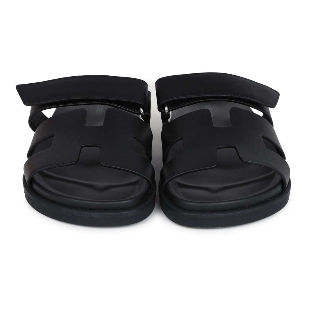 Hermes Chypre Techno Sandals Black Calfskin Palladium Hardware 38.5 EU