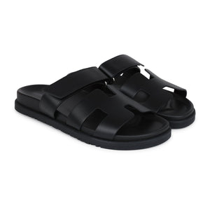 Hermes Chypre Techno Sandals Black Calfskin Palladium Hardware 38.5 EU