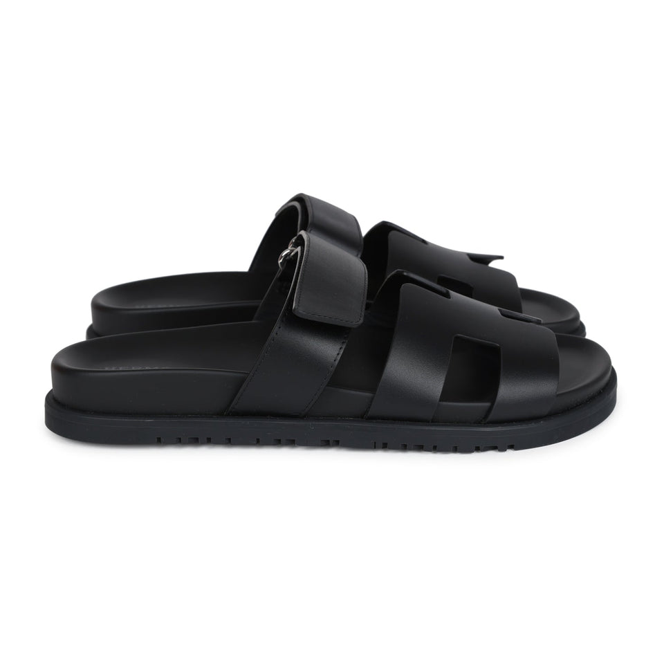 Hermes Chypre Techno Sandals Black Calfskin Palladium Hardware 38.5 EU
