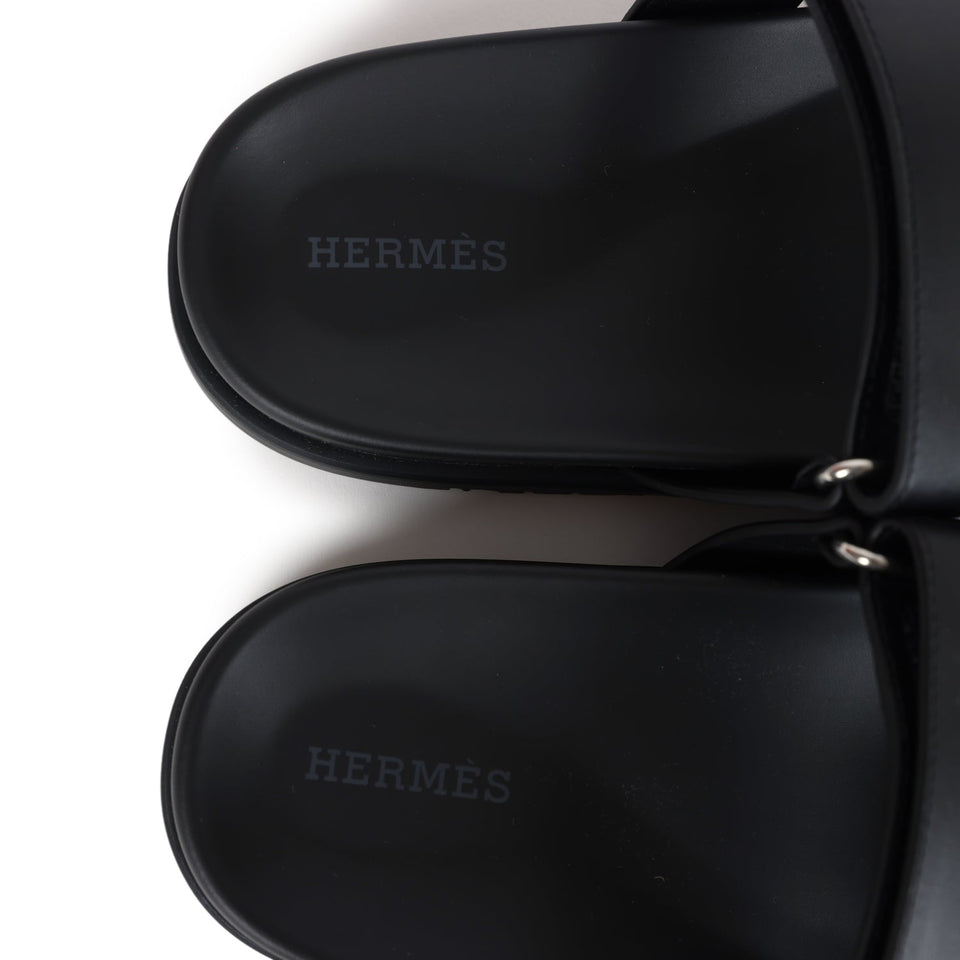 Hermes Chypre Techno Sandals Black Calfskin Palladium Hardware 38.5 EU