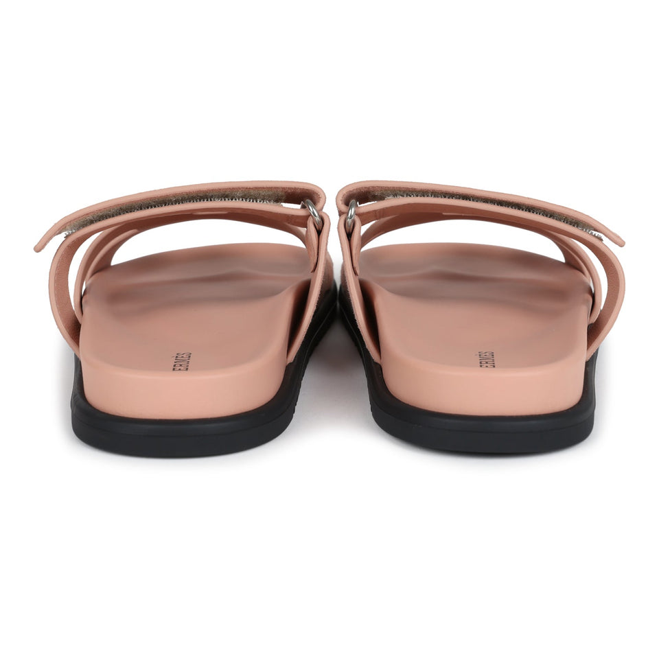 Hermes Chypre Techno Sandal Nude Suede Palladium Hardware 37 EU