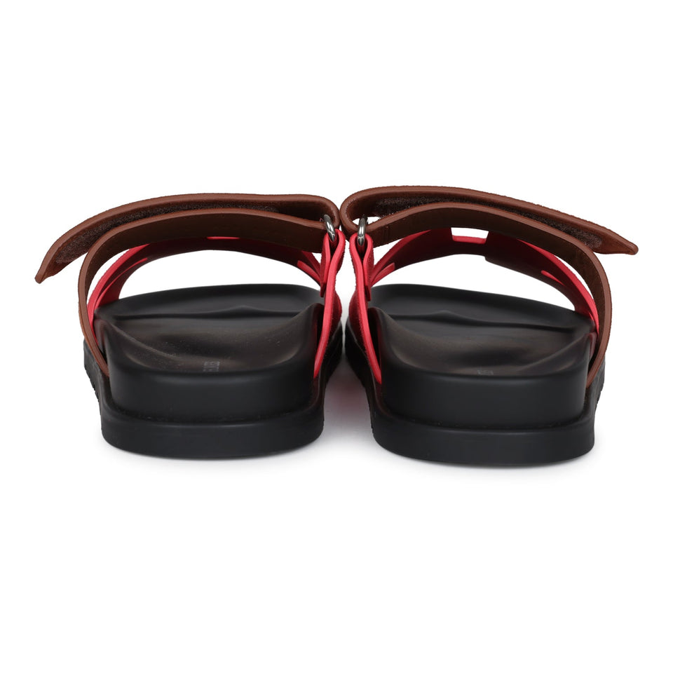 Hermes Chypre Techno Sandal Rouge Cinetique/Gold Suede Palladium Hardware 36.5 EU