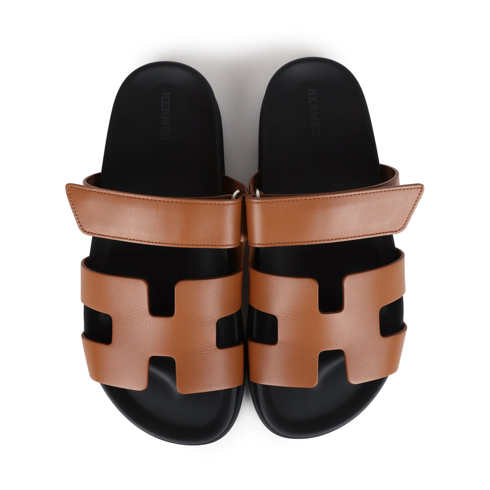 Hermes Chypre Techno Sandals Gold Calfskin Palladium Hardware 39 EU