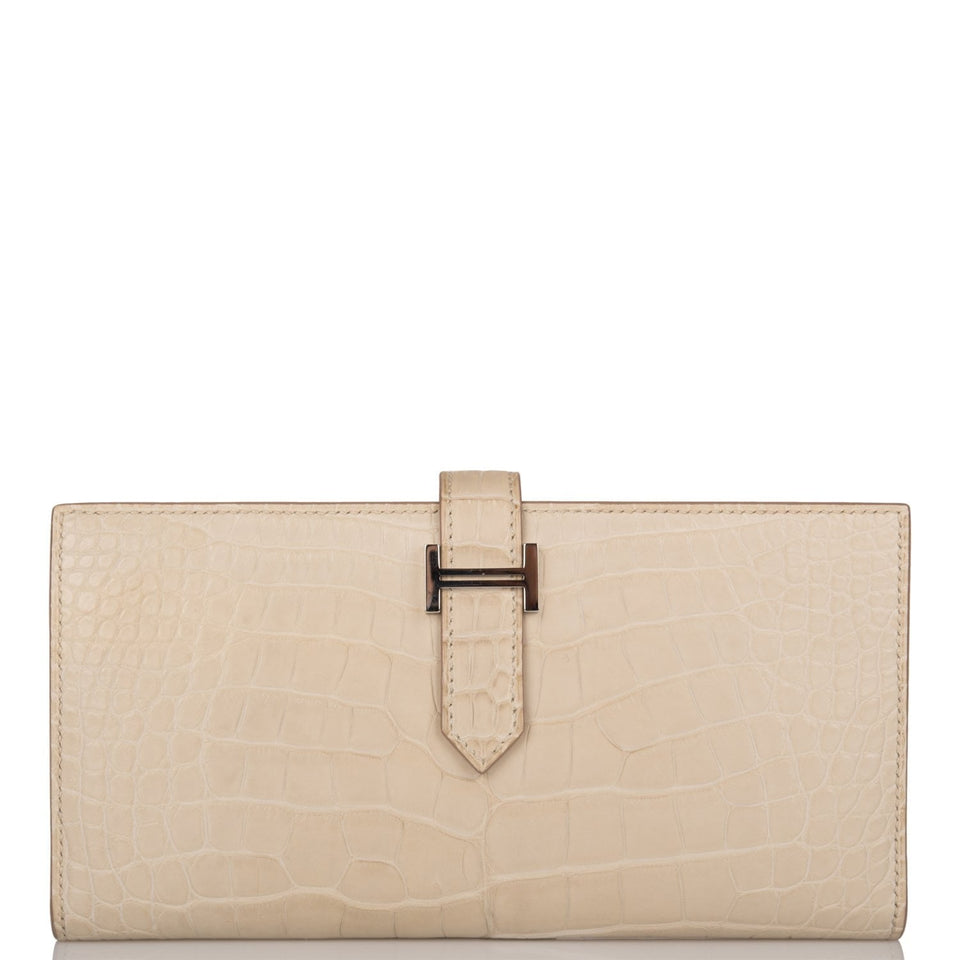 Hermes Bearn Wallet Beton Matte Alligator Palladium Hardware