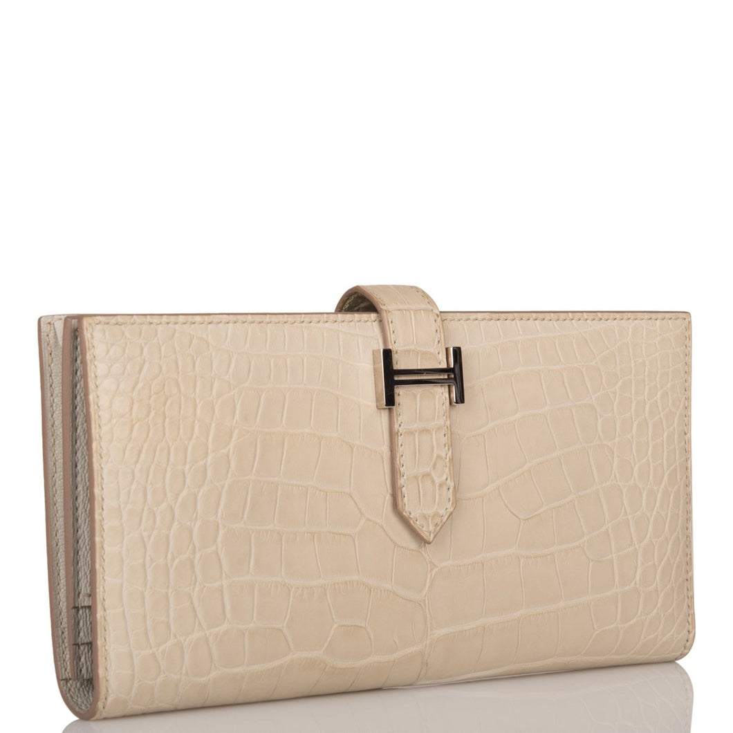 Hermes Bearn Wallet Beton Matte Alligator Palladium Hardware
