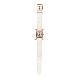 Hermes Mini H Hour Diamond Watch White Matte Alligator Band