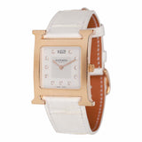 Hermes Small Heure H Watch Rose Gold White Matte Alligator Band