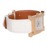 Hermes Small Heure H Watch Rose Gold White Matte Alligator Band