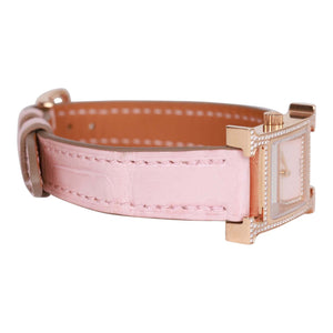 Hermes Rose Pale and Rose Opal Matte Alligator Heure H XS Diamond Watch