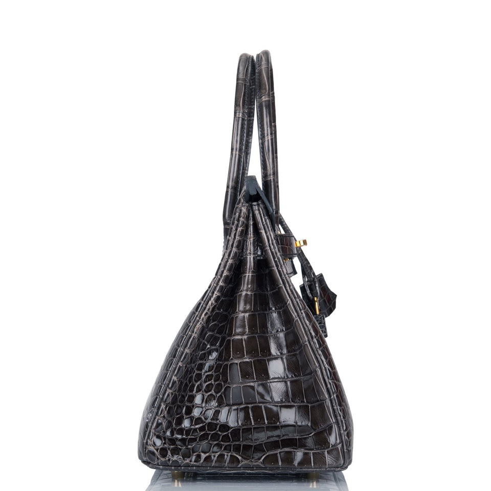 Hermes Birkin 30 Graphite Shiny Porosus Crocodile Gold Hardware