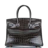 Hermes Birkin 30 Graphite Shiny Porosus Crocodile Gold Hardware