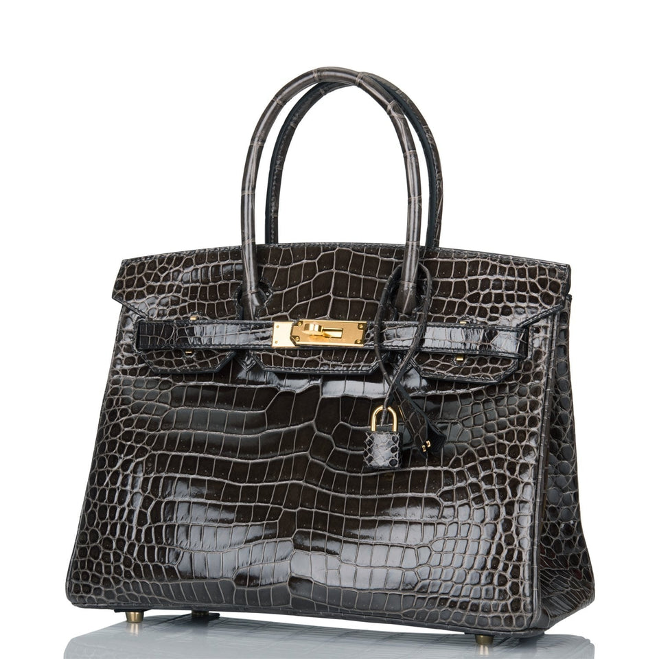 Hermes Birkin 30 Graphite Shiny Porosus Crocodile Gold Hardware