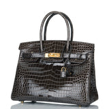 Hermes Birkin 30 Graphite Shiny Porosus Crocodile Gold Hardware