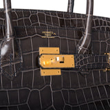 Hermes Birkin 30 Graphite Shiny Porosus Crocodile Gold Hardware