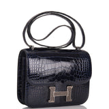 Hermes Bleu Marine Alligator and Ombre Lizard Marquette Constance 18cm Palladium Hardware
