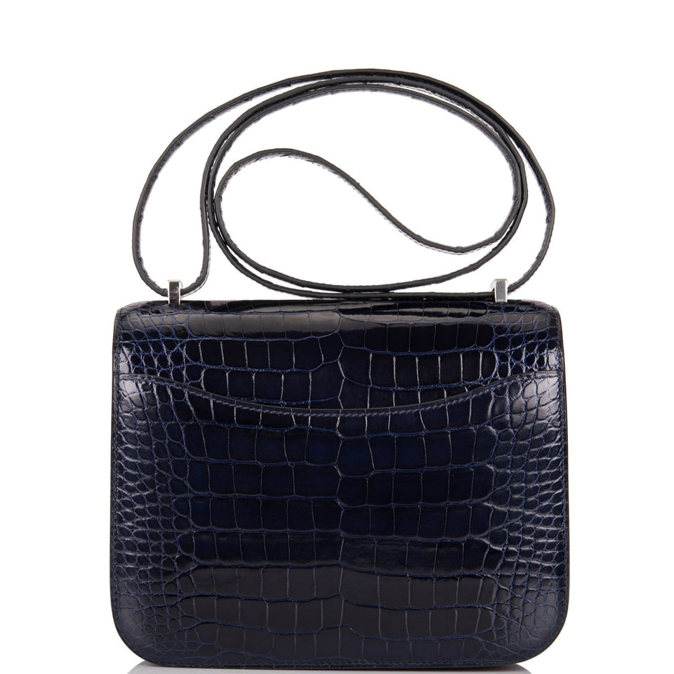 Hermes Bleu Marine Alligator and Ombre Lizard Marquette Constance 18cm Palladium Hardware