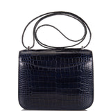 Hermes Bleu Marine Alligator and Ombre Lizard Marquette Constance 18cm Palladium Hardware