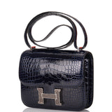 Hermes Bleu Marine Alligator and Ombre Lizard Marquette Constance 18cm Palladium Hardware