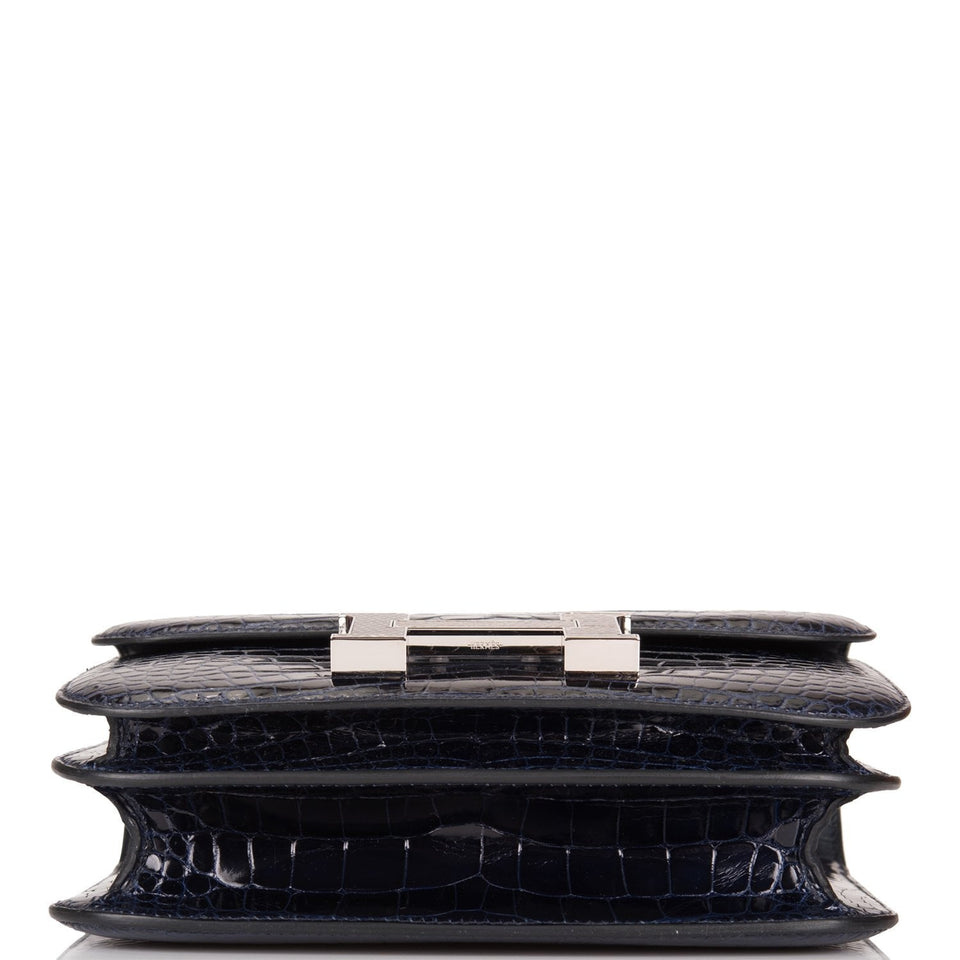 Hermes Bleu Marine Alligator and Ombre Lizard Marquette Constance 18cm Palladium Hardware