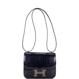 Hermes Bleu Marine Alligator and Ombre Lizard Marquette Constance 18cm Palladium Hardware