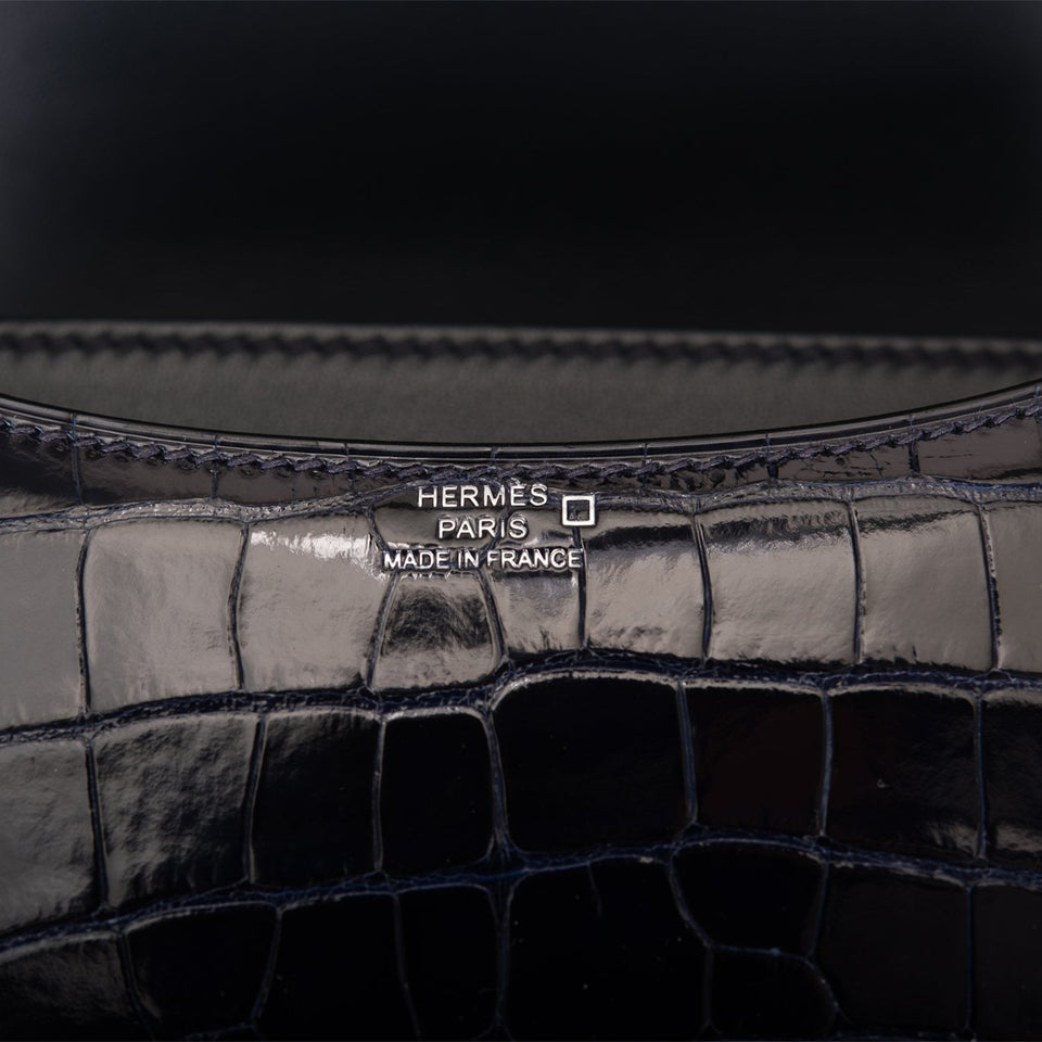 Hermes Bleu Marine Alligator and Ombre Lizard Marquette Constance 18cm Palladium Hardware