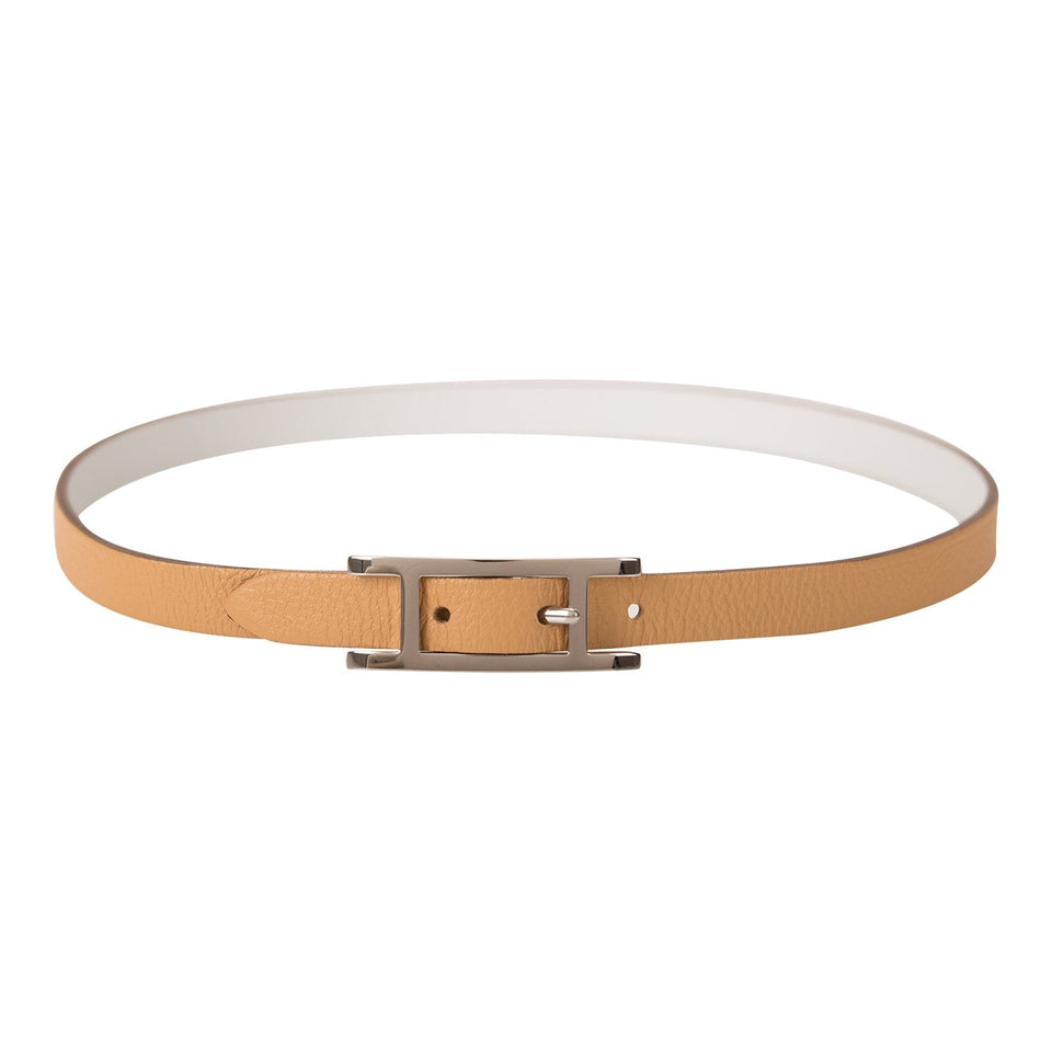 Hermes Beige/White Leather Behapi Double Tour Bracelet Small ( )