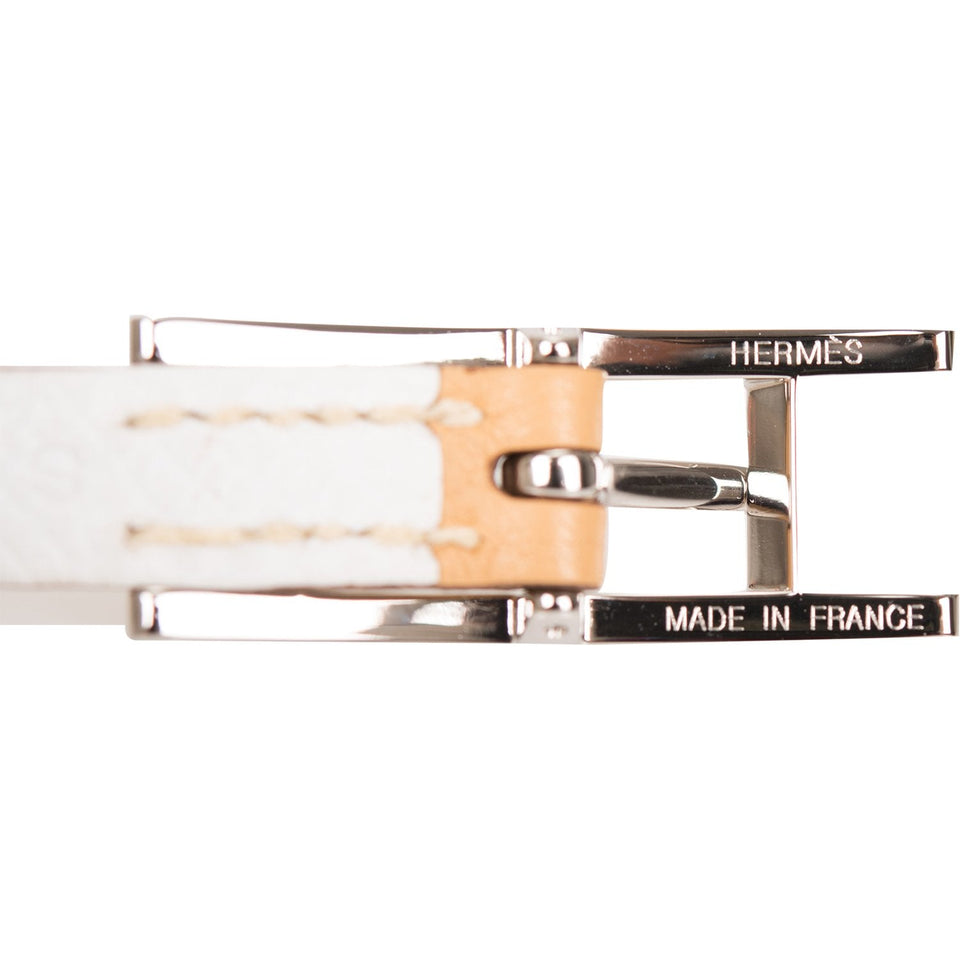 Hermes Beige/White Leather Behapi Double Tour Bracelet Small ( )