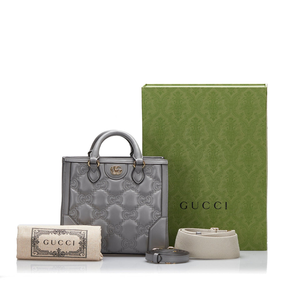 Gucci GG Handbag Grey Matelassé Leather