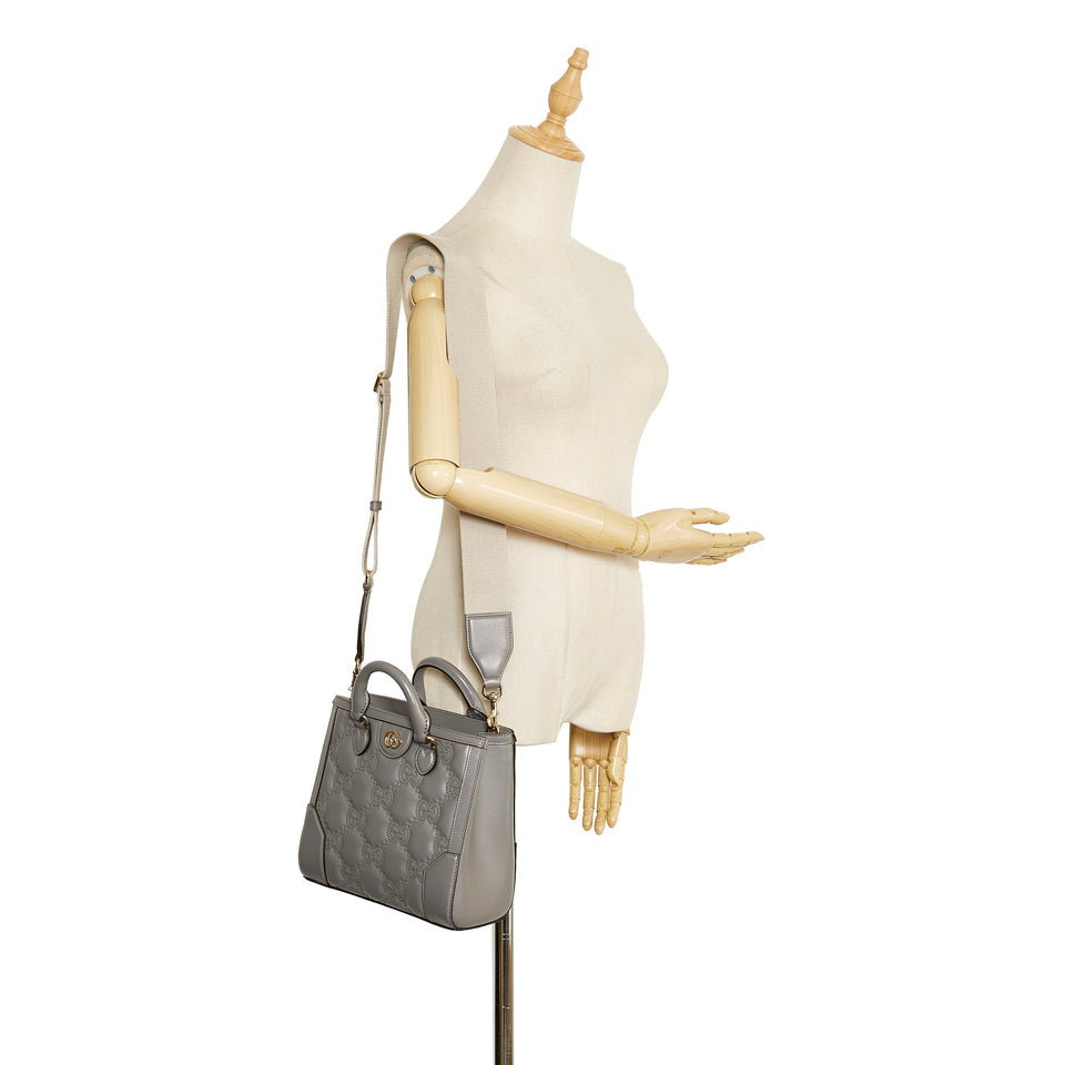 Gucci GG Handbag Grey Matelassé Leather