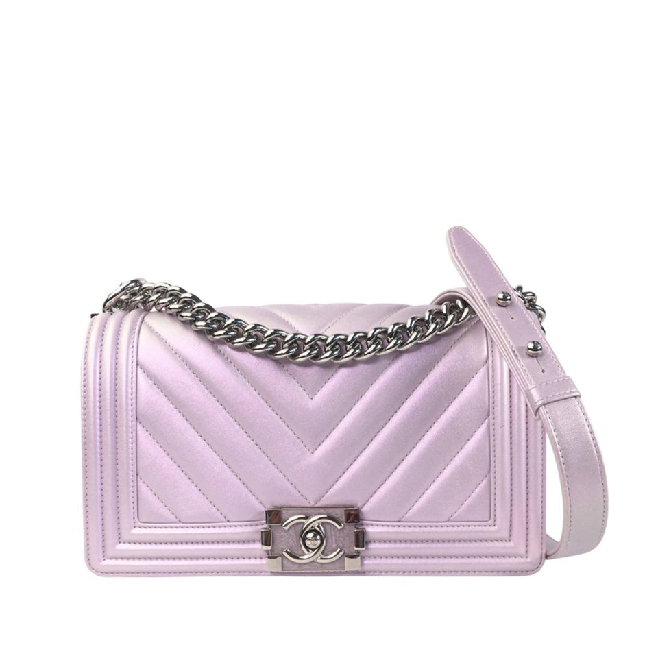 CHANEL Medium Metallic Chevron Quilted Lambskin Boy Flap Bag