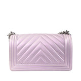 CHANEL Medium Metallic Chevron Quilted Lambskin Boy Flap Bag