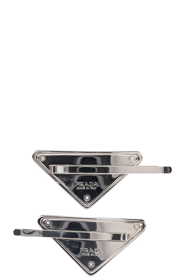 PRADA Logo Hairclips Silver