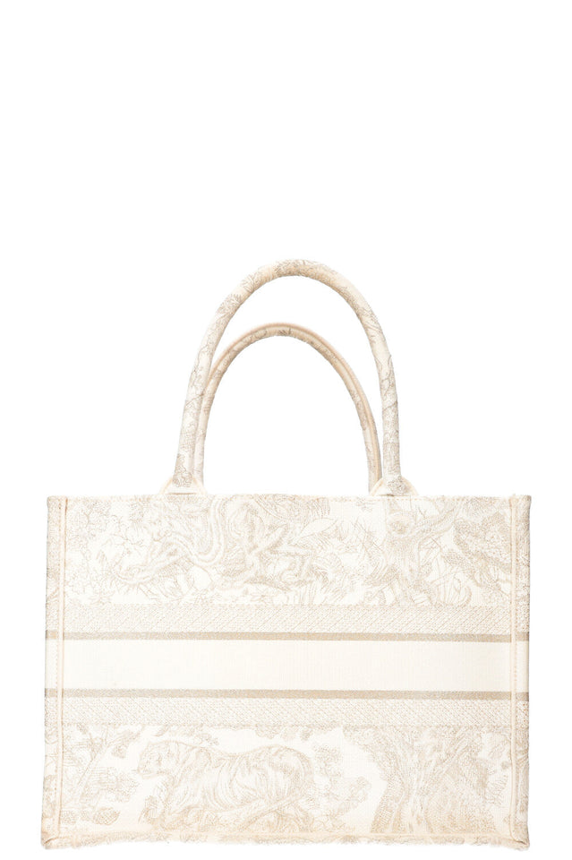 CHRISTIAN DIOR Medium Book Tote Toile de Jouy Embroidery Gold & White