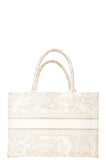 CHRISTIAN DIOR Medium Book Tote Toile de Jouy Embroidery Gold & White