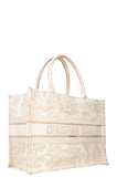 CHRISTIAN DIOR Medium Book Tote Toile de Jouy Embroidery Gold & White