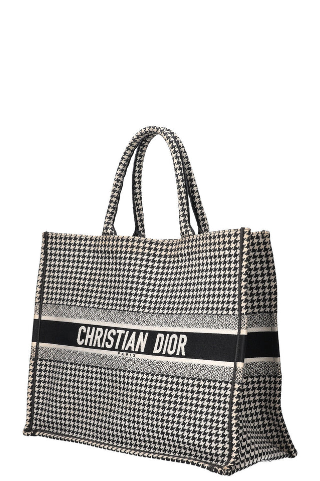 CHRISTIAN DIOR Houndstooth Book Tote Black & White