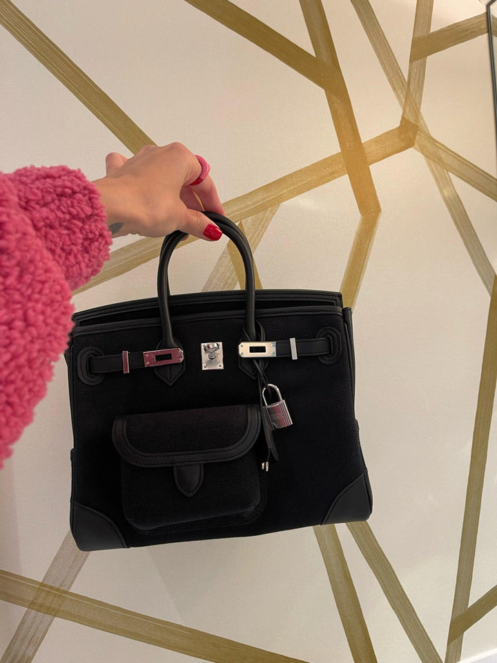 Hermès Birkin 25 Cargo Black Toile Goeland & Swift Leather Palladium Hardware