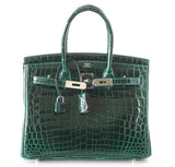 Hermes Birkin 30 Bag Emeraude Niloticus Crocodile
