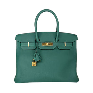 Pre Owned Hermes Birkin Malachite Togo Designer Bag B35 GHW