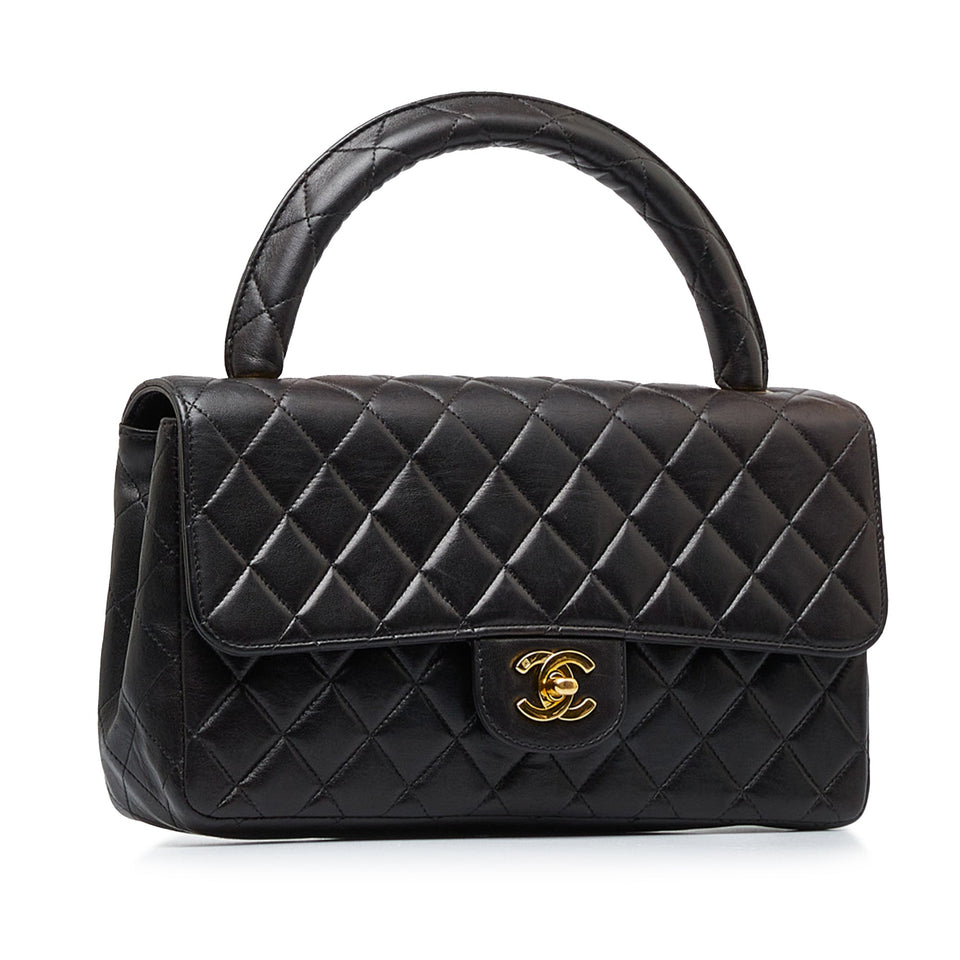 Chanel Kelly Parent Top Handle Medium Black Lambskin Gold