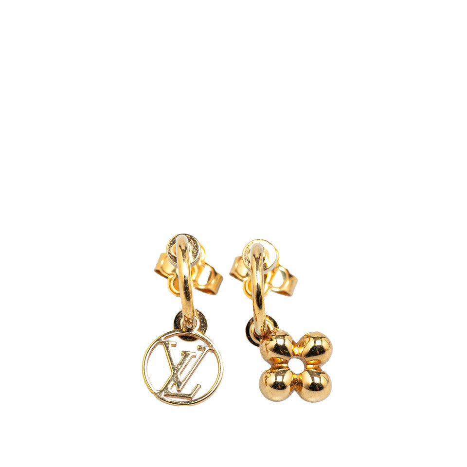 Gold Louis Vuitton Gold Plated Blooming Push Back Earrings