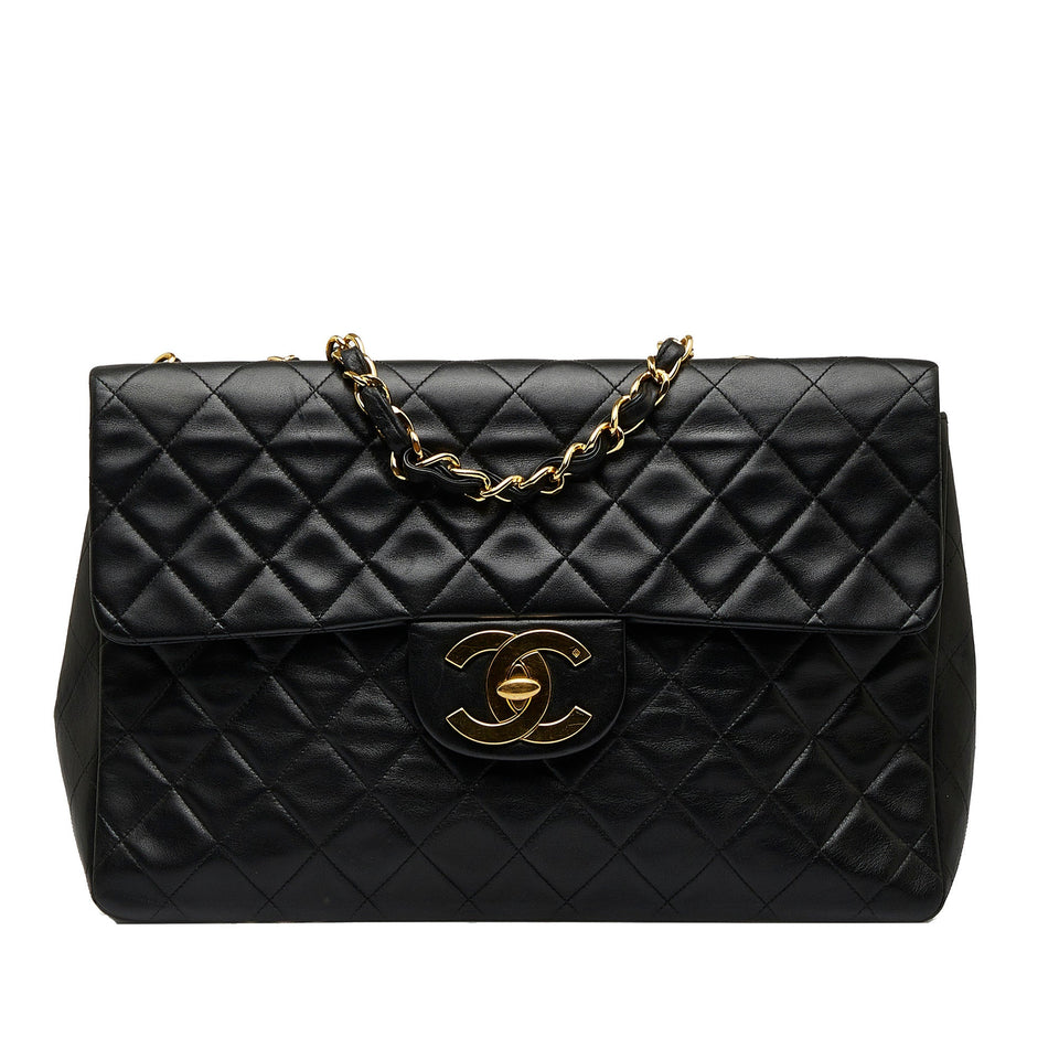 Chanel Classic Single Flap Jumbo Black Lambskin Gold