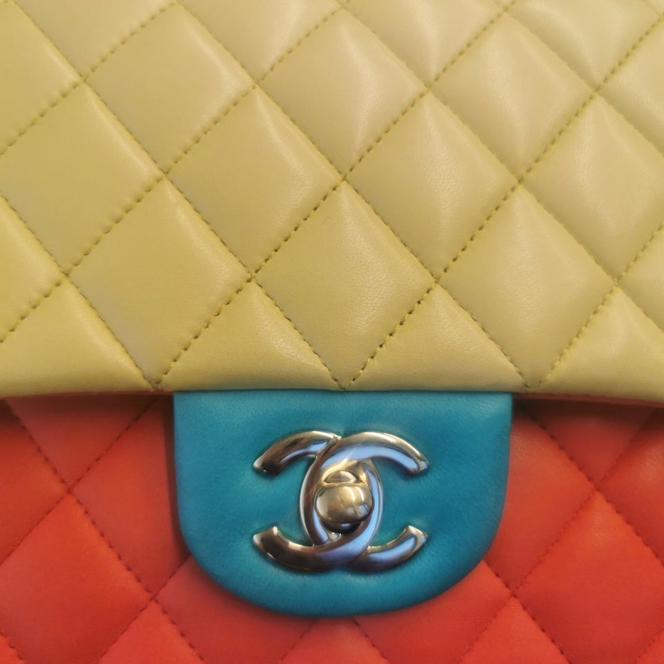 Chanel Classic Double Flap Medium Tricolor Lambskin Gold