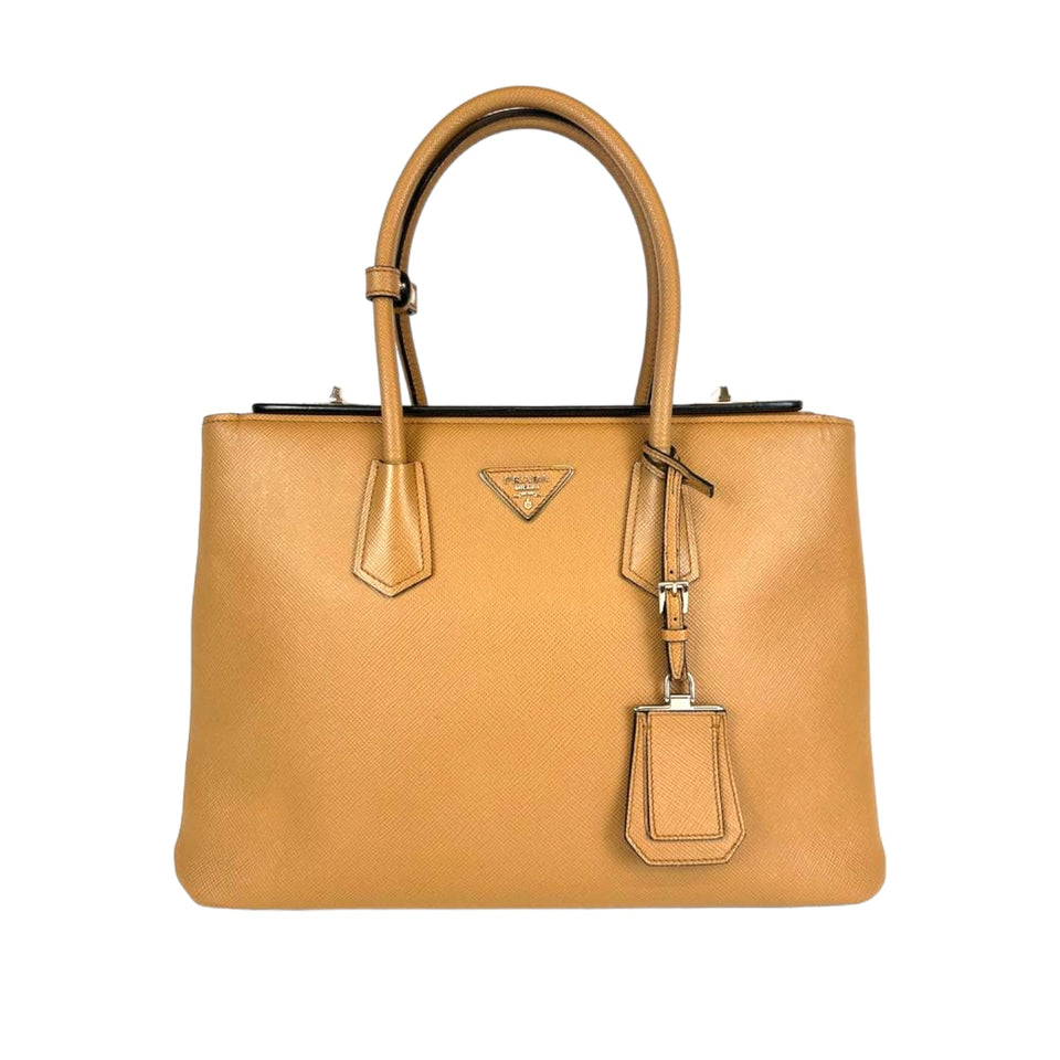 Prada Turnlock Twin Caramel Saffiano Cuir
