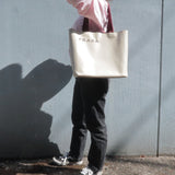 Prada Leather Canvas Tote Bag Hand Bag Greige Red Wine B10189