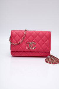CHANEL Hot Pink Caviar Quilted French New Wave Chain CC Wallet On Chain WOC